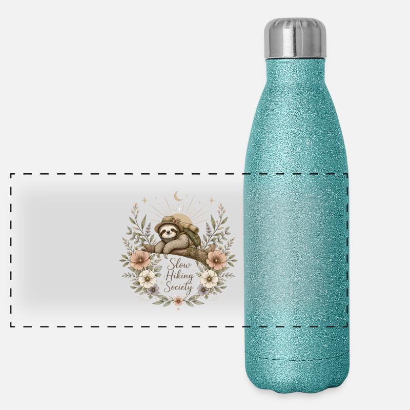 Langsame Wandergesellschaft Faultierkunst Panorama Glitzer Isolierflasche 500 ml