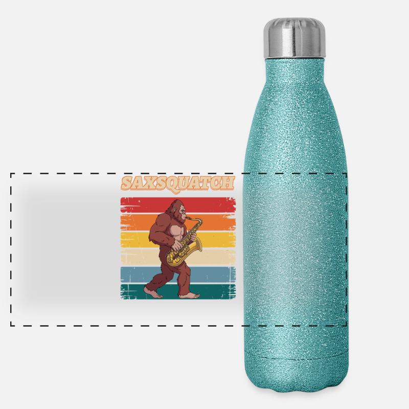 Sax Squatch on Retro Stripes Panoramic Glitter Thermal Bottle 500 ml