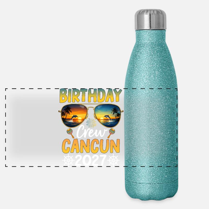Birthday Crew Cancun 2027 Panorama Glitzer Isolierflasche 500 ml
