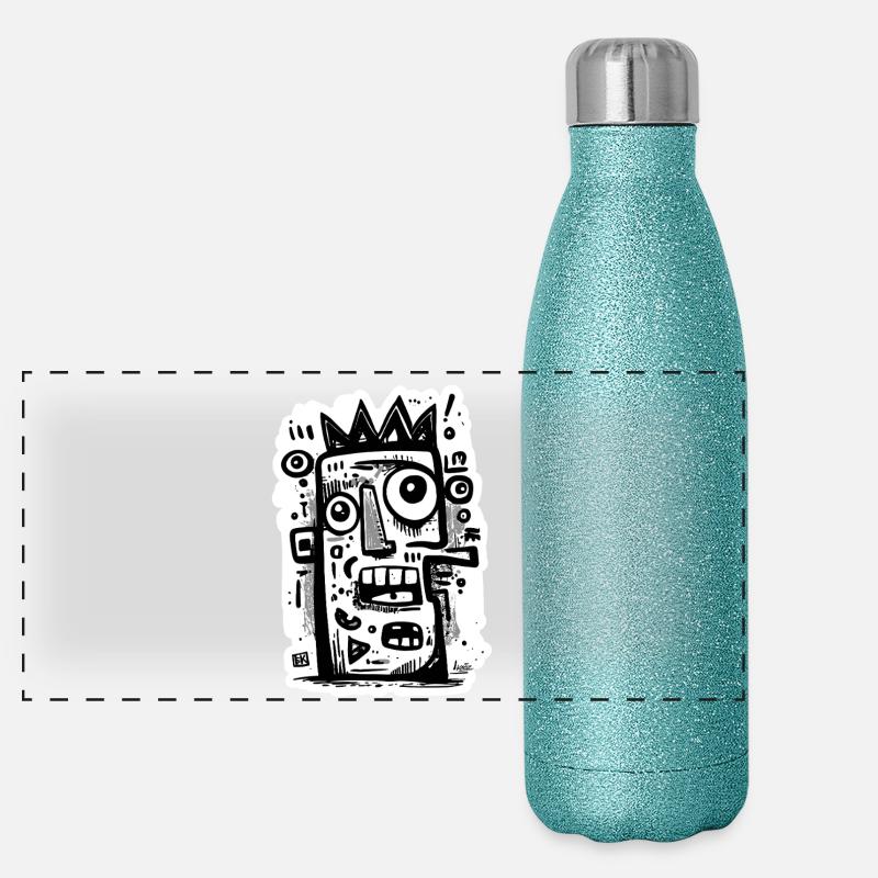 Crowned Abstract Face Art Panoramic Glitter Thermal Bottle 500 ml