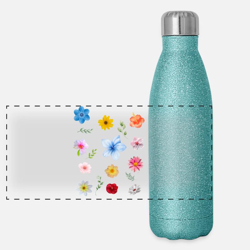 Der Frühling kommt - Panorama Glitzer Isolierflasche 500 ml - Blau Glitzer