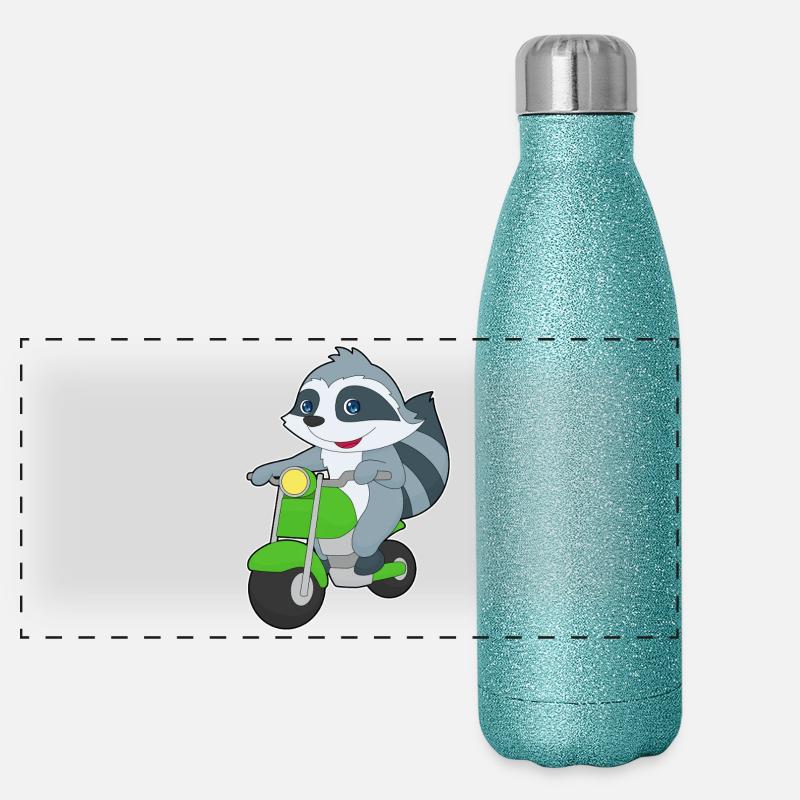 Waschbär Motorroller Panorama Glitzer Isolierflasche 500 ml