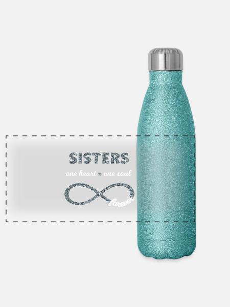 Sisters one heart one soul, Infinity Glitzer 8 BFF - Panorama Glitzer Isolierflasche 500 ml - Blau Glitzer - Vorne