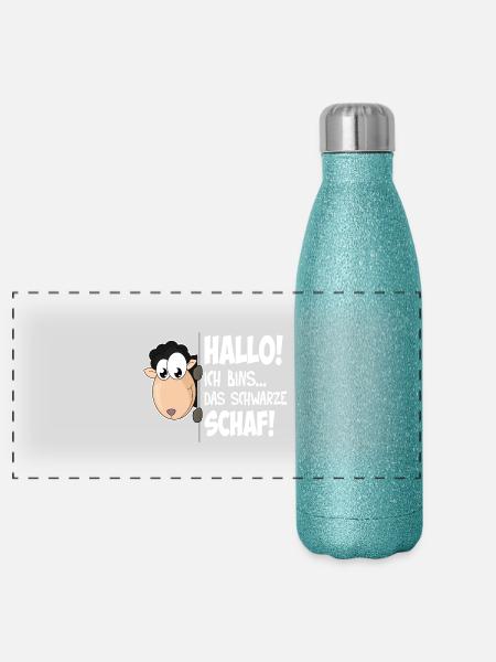 Das schwarze Schaf - Panorama Glitzer Isolierflasche 500 ml - Blau Glitzer - Vorne