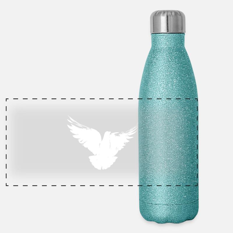 Pigeon blanc | Colombe blanche de la paix Gourde isotherme panoramique pailletée 500 ml