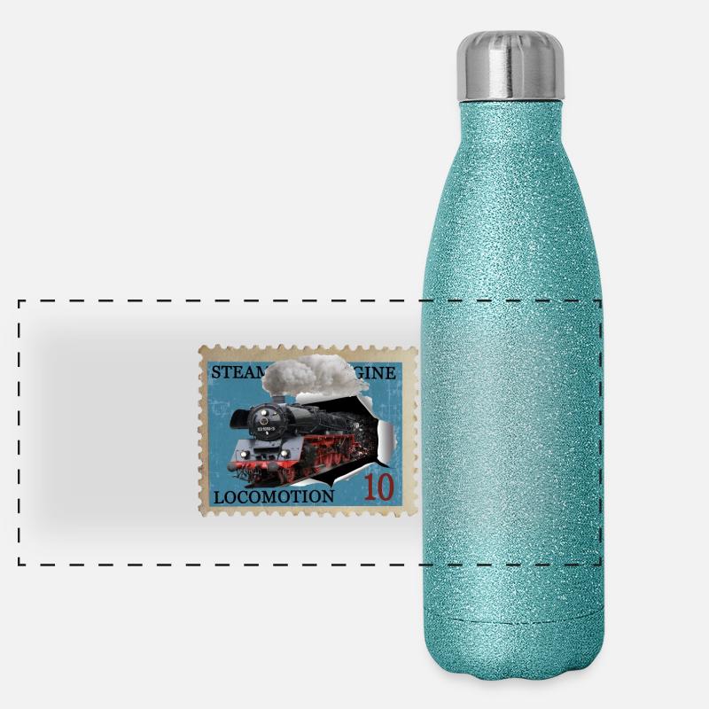 Briefmarke Dampflokomotive Panorama Glitzer Isolierflasche 500 ml
