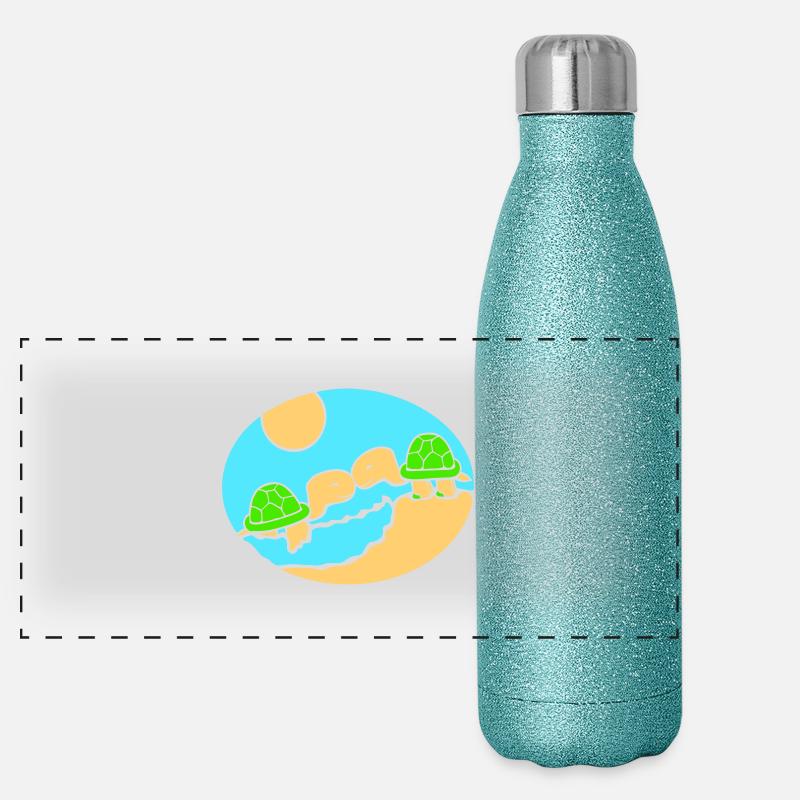 2 Schildkröten Strand Pärchen Verliebt küssen Meer Panorama Glitzer Isolierflasche 500 ml