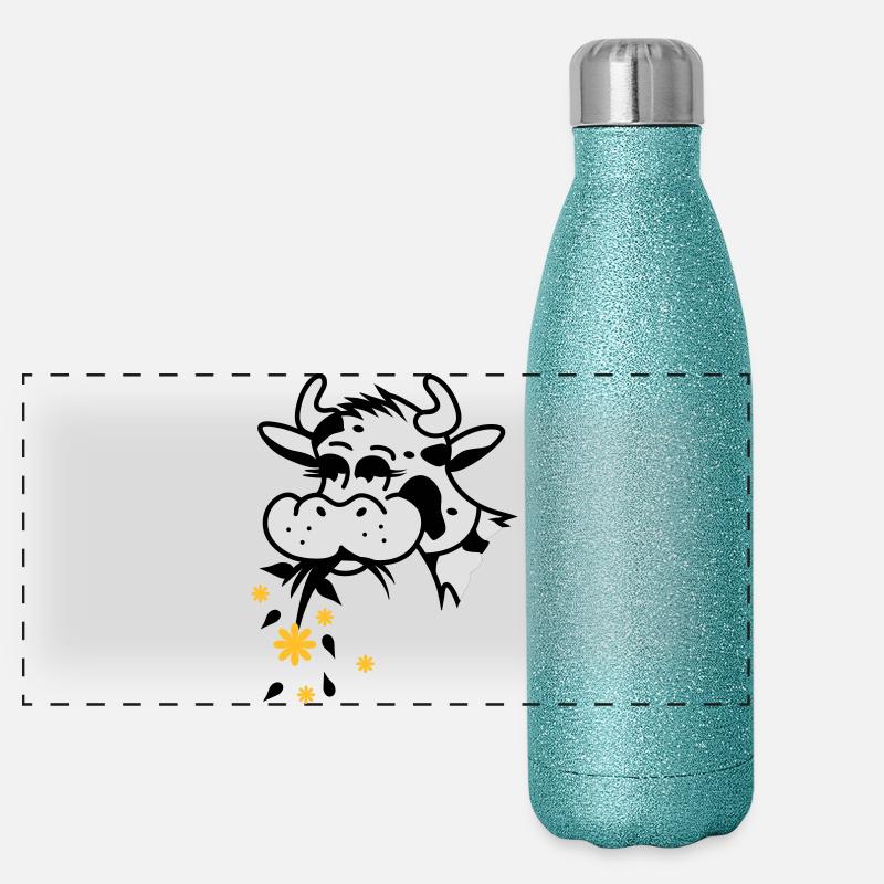 Une vache mange bouquet Gourde isotherme panoramique pailletée 500 ml