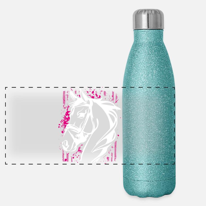 Cheval de style graffiti avec éclaboussure de couleur rose Gourde isotherme panoramique pailletée 500 ml