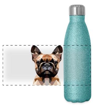 Polygone bouledogue français - Gourde isotherme panoramique pailletée 500 ml - paillettes bleues - Devant