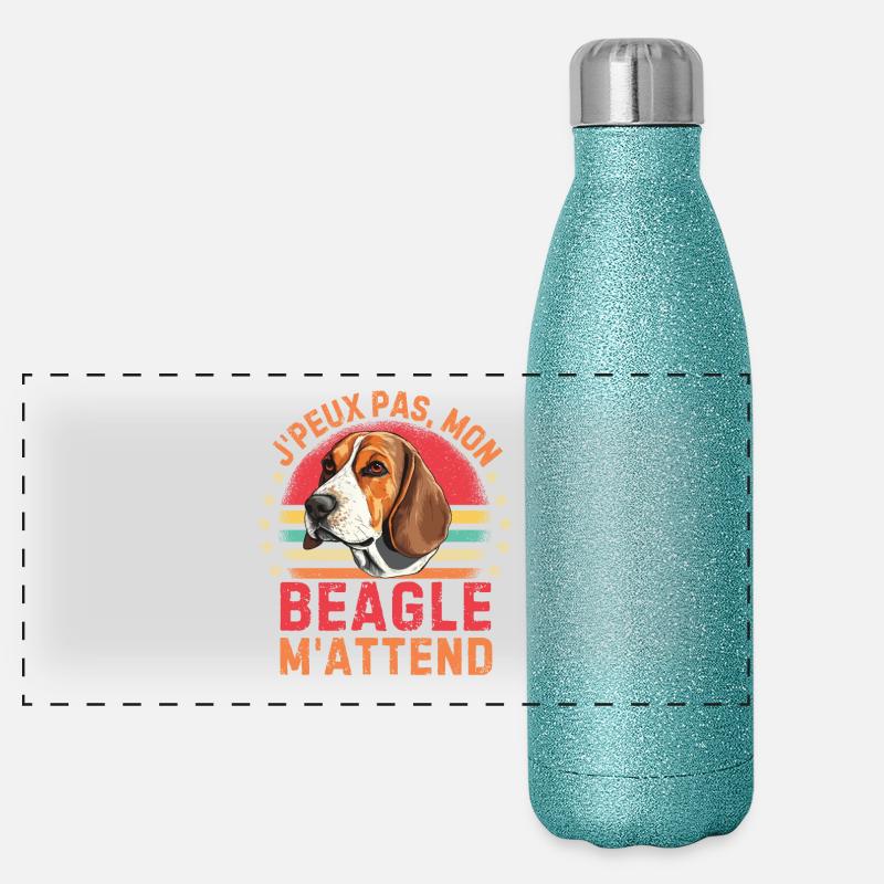 Chien de race beagle Gourde isotherme panoramique pailletée 500 ml