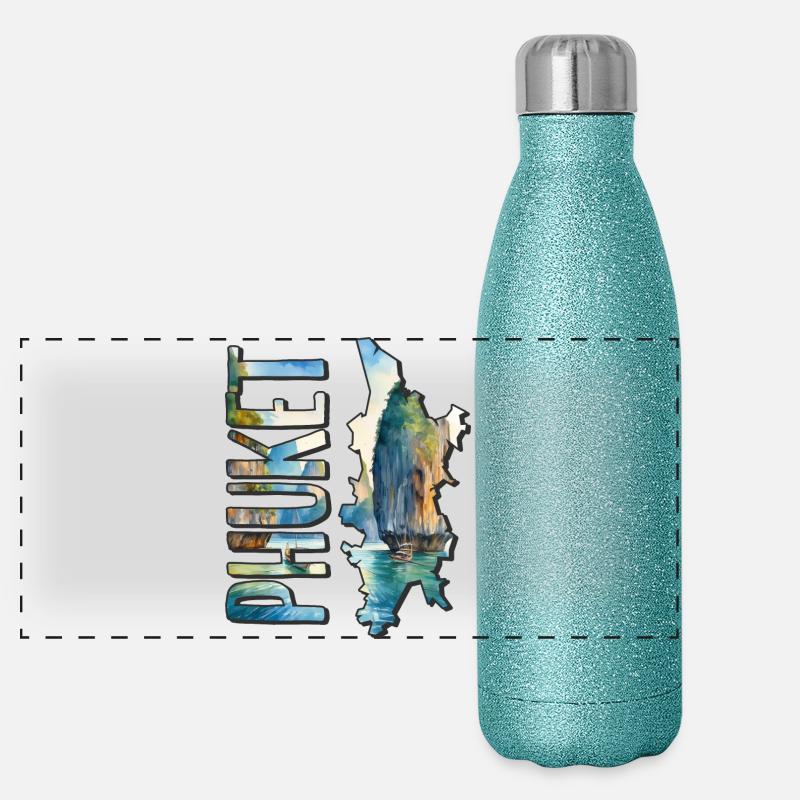 Watercolor Map Phuket Panoramic Glitter Thermal Bottle 500 ml