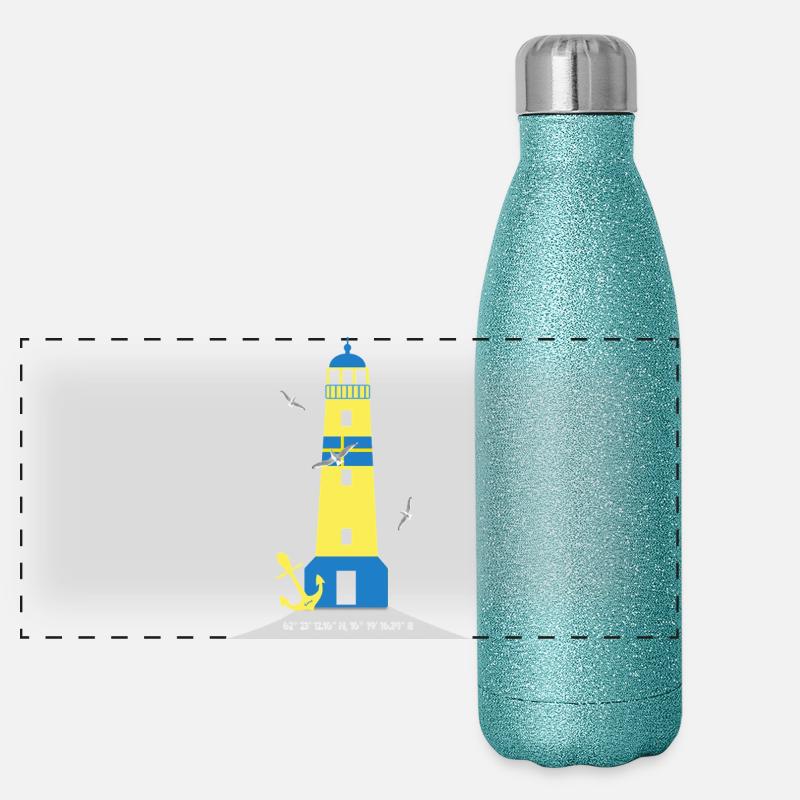 Leuchtturm mit Anker und Möwen Panorama Glitzer Isolierflasche 500 ml