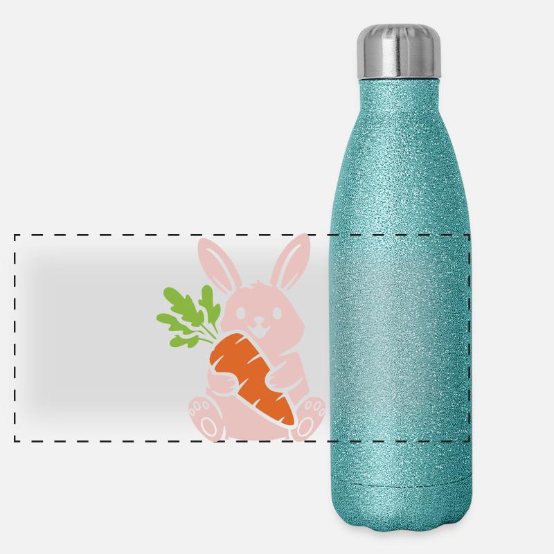 Süßer Hase mit Karotte Möhre Comic Panorama Glitzer Isolierflasche 500 ml