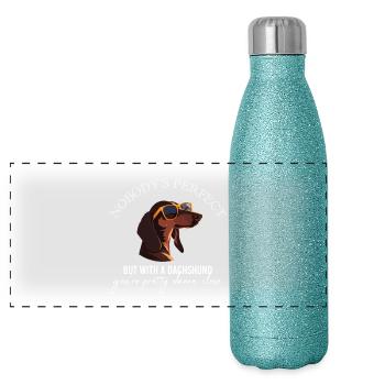 Nobodys parfait Teckel Dackel Saucisse Chien - Gourde isotherme panoramique pailletée 500 ml - paillettes bleues - Devant