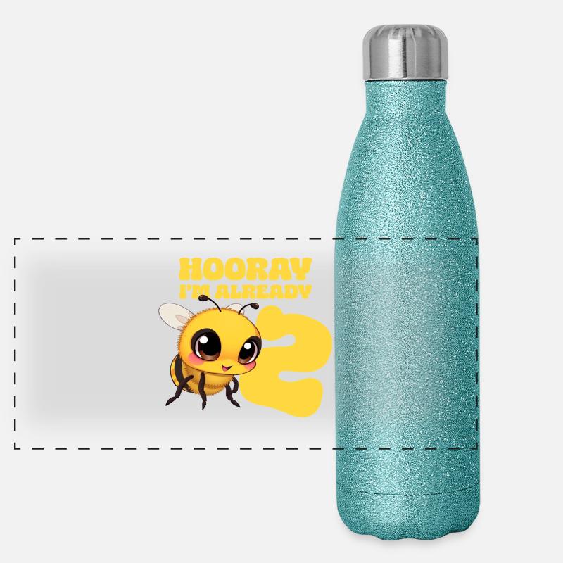 Abeille 2 ans Anniversaire - Hourra j’ai déjà 2 ans Gourde isotherme panoramique pailletée 500 ml