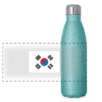 SOUTH KOREA FLAG - Panoramic Glitter Thermal Bottle 500 ml - blue glitter - Front