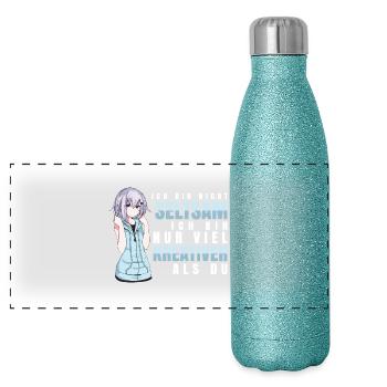 Anime - Kreativer als du - Panorama Glitzer Isolierflasche 500 ml - Blau Glitzer - Vorne