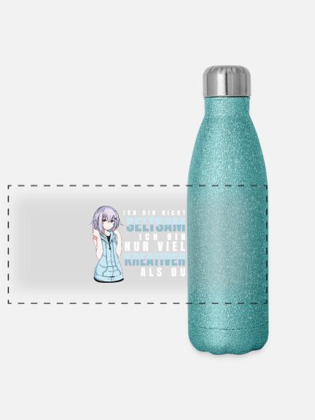 Anime - Kreativer als du - Panorama Glitzer Isolierflasche 500 ml - Blau Glitzer - Vorne