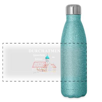 Wasserburg am Bodensee, Durchatmen, Germany - Panoramic Glitter Thermal Bottle 500 ml - blue glitter - Front