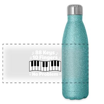88 Keys 10 Fingers No Problem Piano Music Musician - Panoramic Glitter Thermal Bottle 500 ml - blue glitter - Front