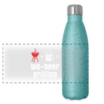 We beer grilling BBQ Grill Tshirt Beer Gifts - Panoramic Glitter Thermal Bottle 500 ml - blue glitter - Front