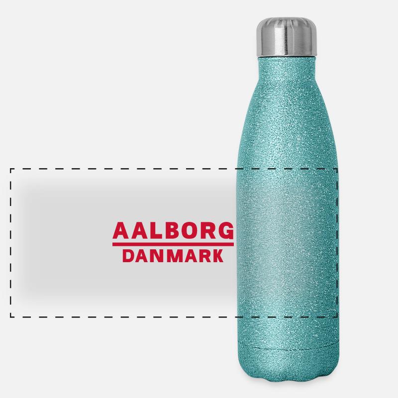 Aalborg Dänemark Rot Farbige Typografie Panorama Glitzer Isolierflasche 500 ml