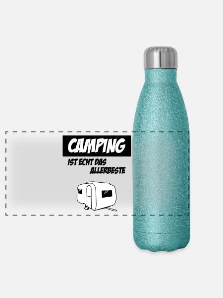 Camping Ist Echt Das Allerbeste - Panorama Glitzer Isolierflasche 500 ml - Blau Glitzer - Vorne