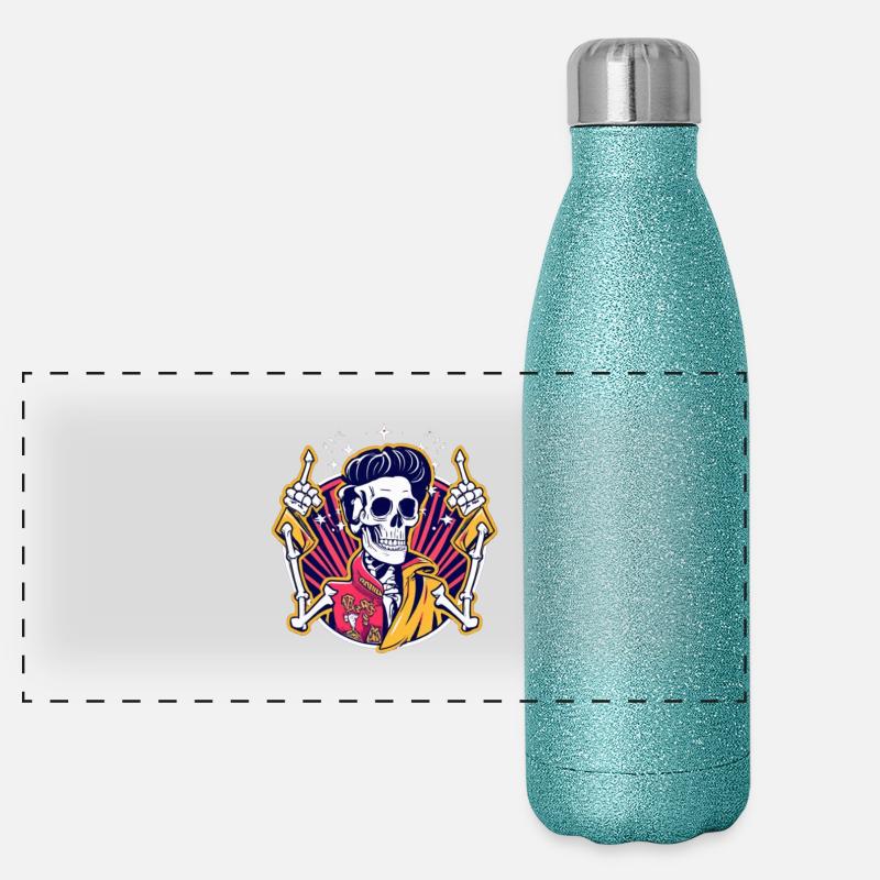 Neon Skull Rockabilly Duel Panoramic Glitter Thermal Bottle 500 ml