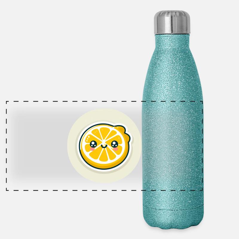 Gelbe Zitronenscheibe mit Gesicht Panorama Glitzer Isolierflasche 500 ml