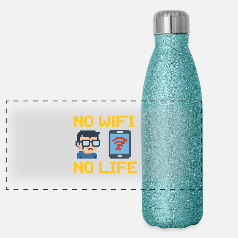 No WiFi, No Life Panorama Glitzer Isolierflasche 500 ml