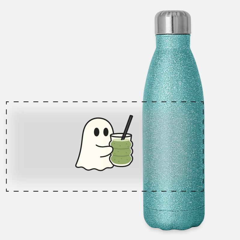Süßer Geist mit Matcha Latte im Trendglas - Panorama Glitzer Isolierflasche 500 ml - Blau Glitzer
