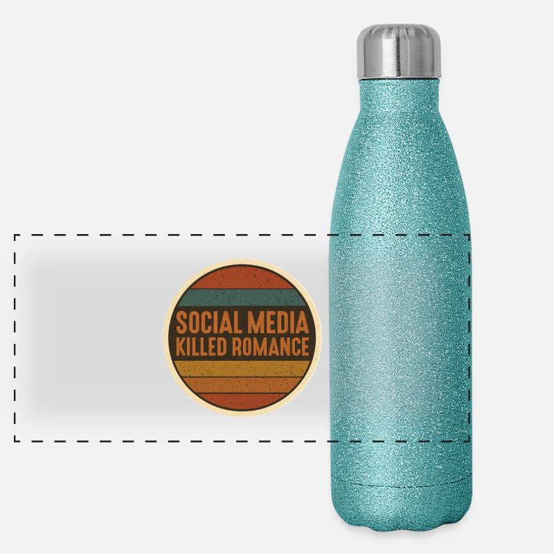 Social Media killed Romance Retro Panoramic Glitter Thermal Bottle 500 ml