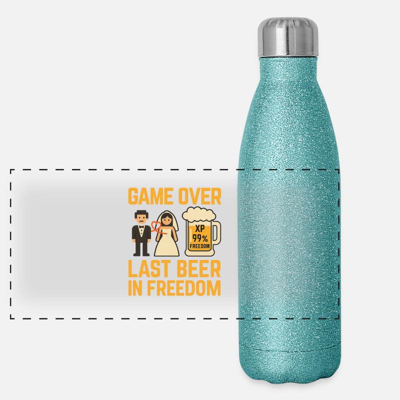 Game Over Letztes Bier in Freiheit Panorama Glitzer Isolierflasche 500 ml
