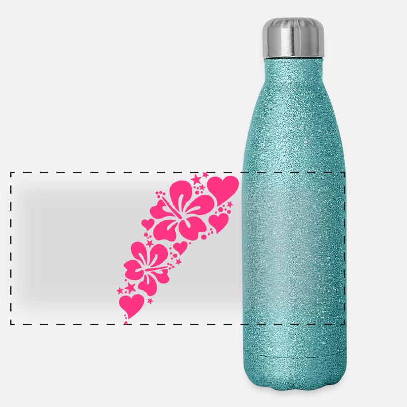 hibiscus floral pattern heart Panoramic Glitter Thermal Bottle 500 ml