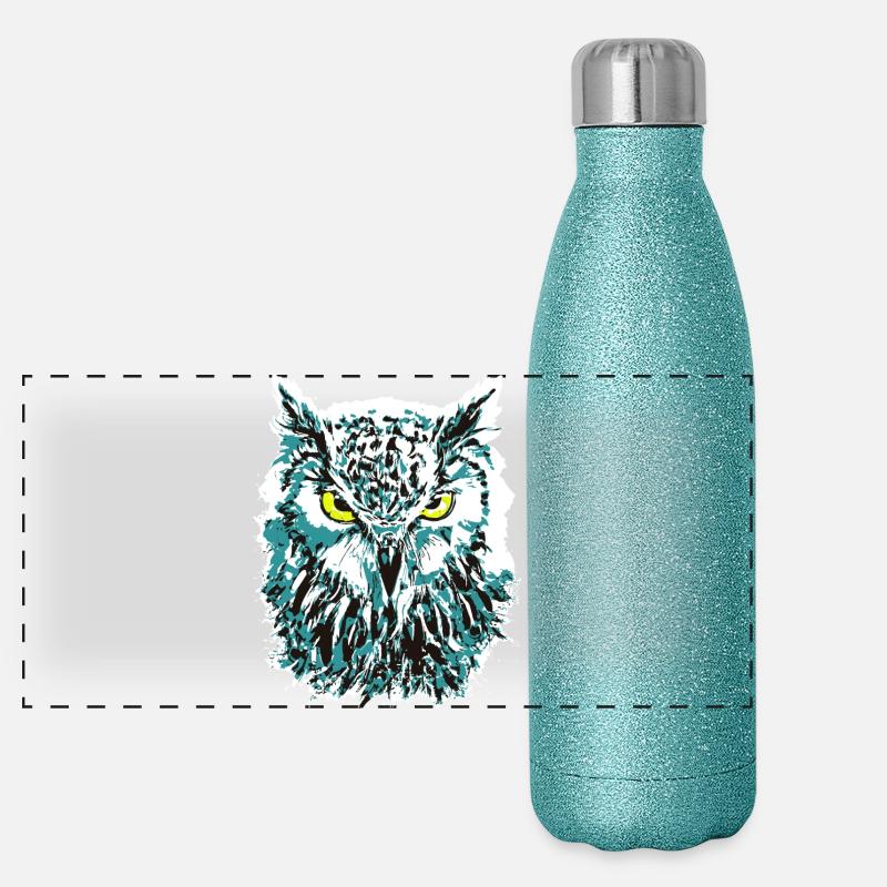 Bunte Eule - Eulenkopf - Kauz - Farbenfrohe Eule Panorama Glitzer Isolierflasche 500 ml