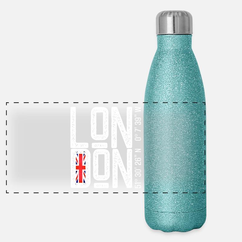 Drapeau de Londres Faute de frappe en difficulté Gourde isotherme panoramique pailletée 500 ml