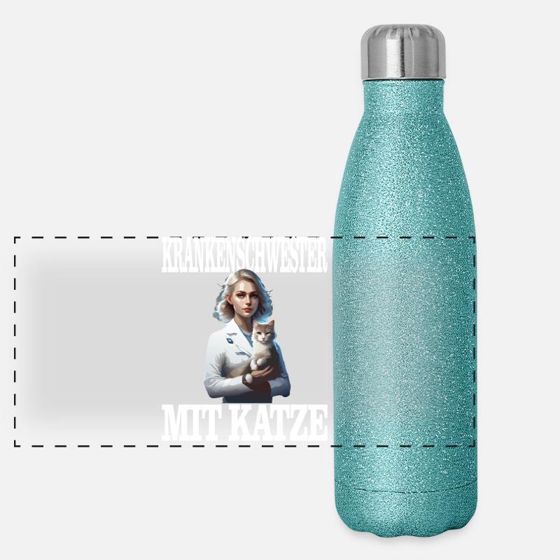 Krankenschwester mit Katze - schönes Katzen Design Panorama Glitzer Isolierflasche 500 ml