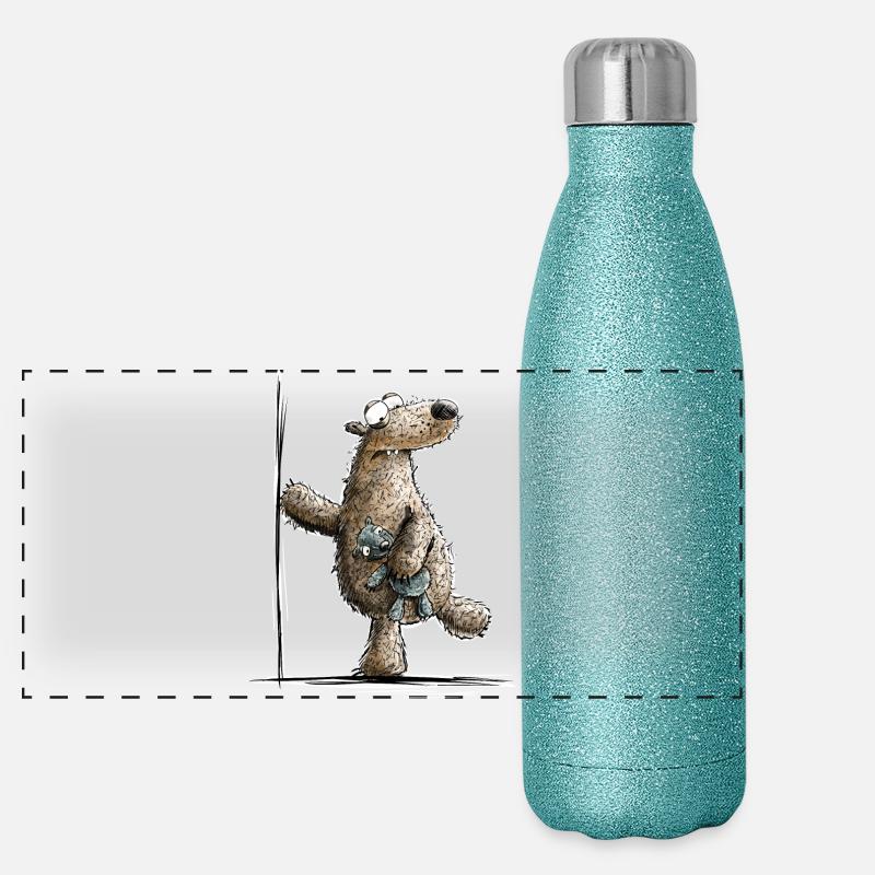 Drolliger Brauner Bär Mit Kuscheltier Panorama Glitzer Isolierflasche 500 ml