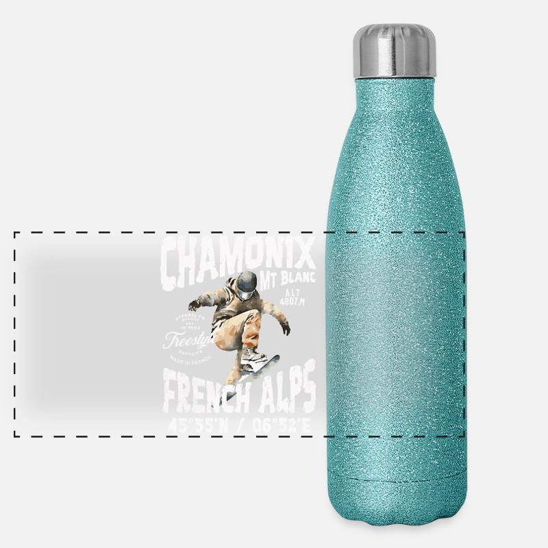 Skateboarding Chamonix Mont Blanc Panorama Glitzer Isolierflasche 500 ml