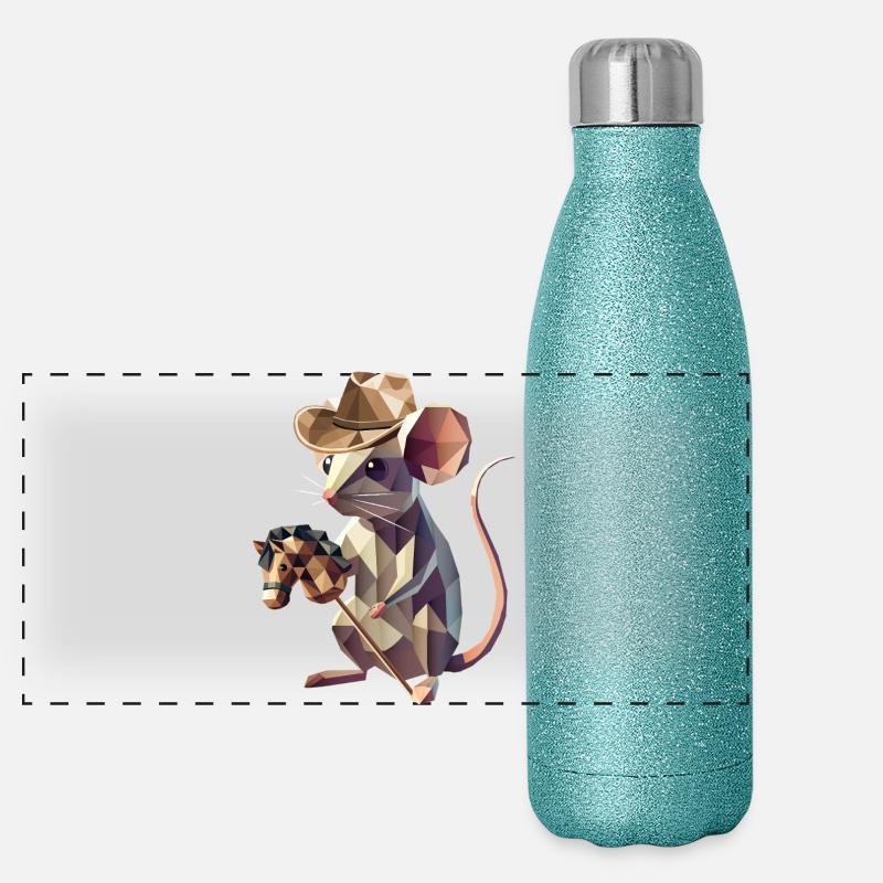 Souris de cow-boy avec cheval de loisir Gourde isotherme panoramique pailletée 500 ml