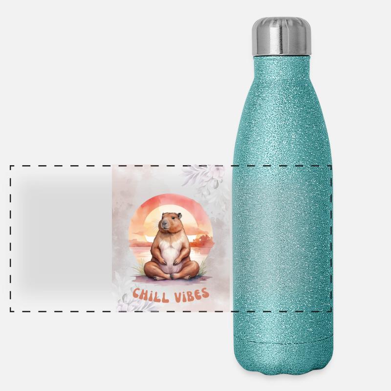 Chill Relax Capybara – Cute Calm Animal Design Panoramic Glitter Thermal Bottle 500 ml