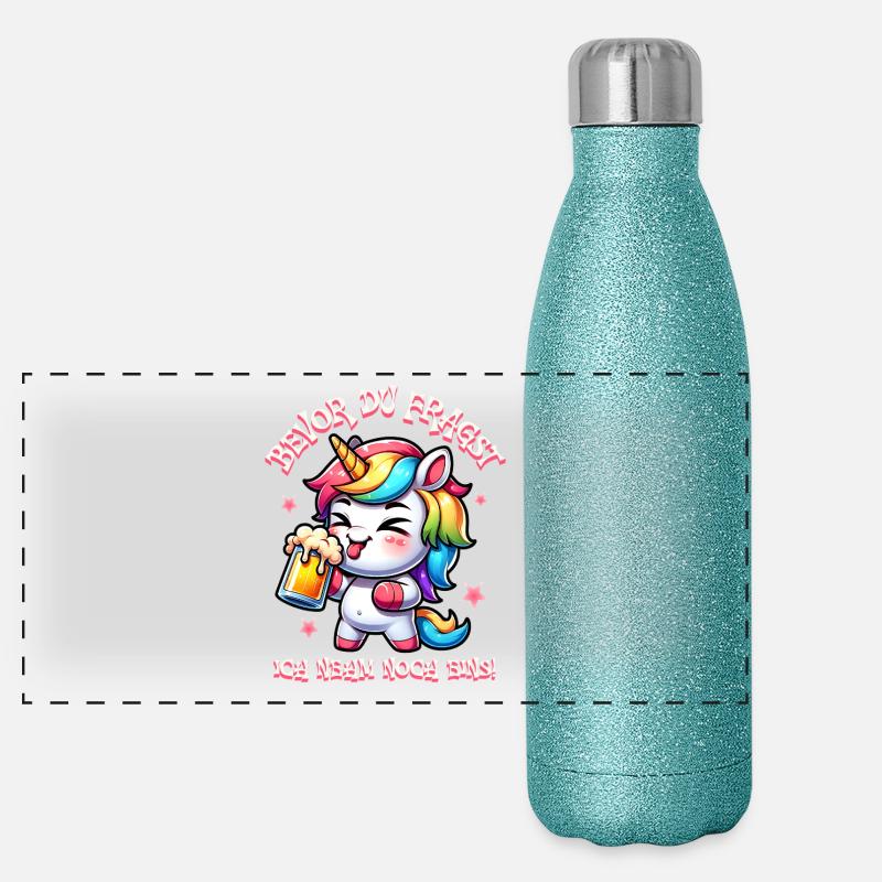 Buntes Einhorn Bier Feier Panorama Glitzer Isolierflasche 500 ml