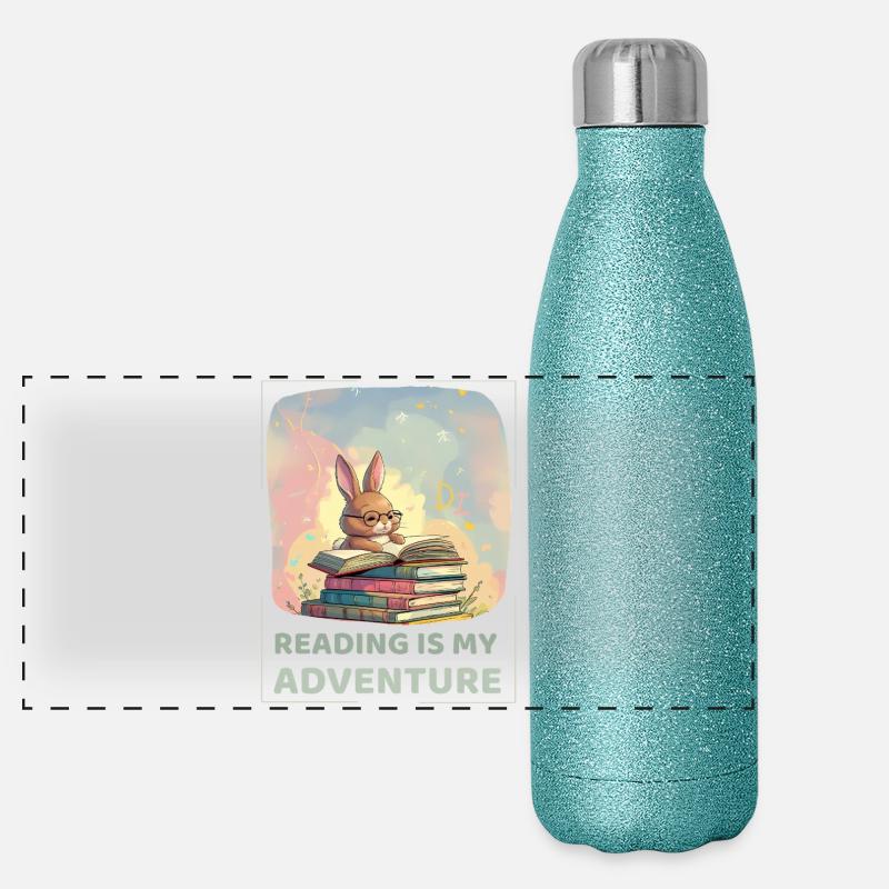 Lecture de lapin avec style aventure Gourde isotherme panoramique pailletée 500 ml