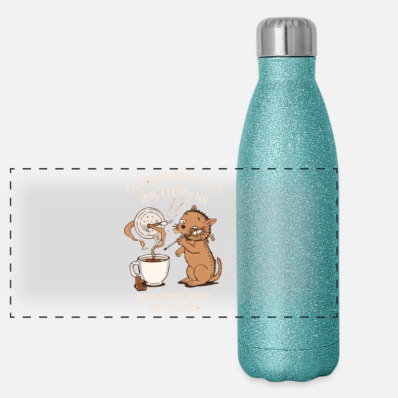 Coffee Cat Smoking Cigarette Design Coffee Lover Panoramic Glitter Thermal Bottle 500 ml