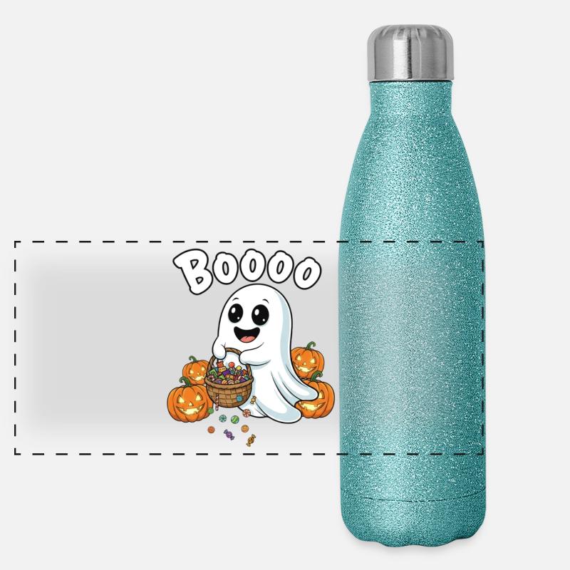 Boo Ghost Panier de bonbons d’Halloween Gourde isotherme panoramique pailletée 500 ml