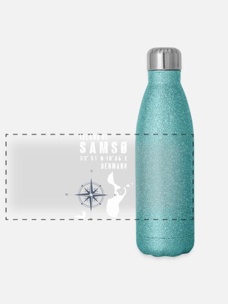 Samsø Samsoe Inselumriss Kompass - Panorama Glitzer Isolierflasche 500 ml - Blau Glitzer