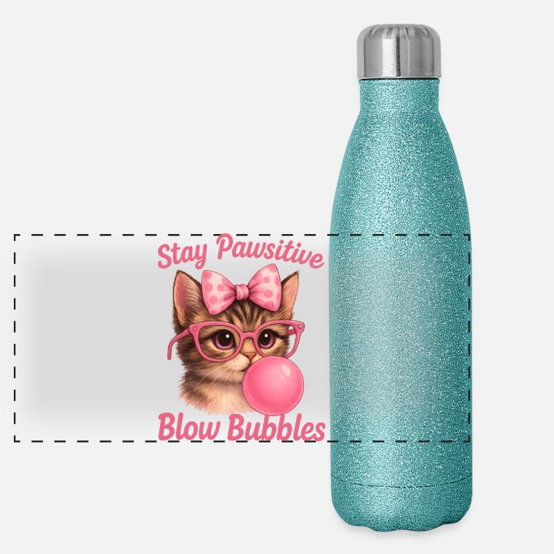 Chat mignon - Stay Pawsitive Blow Bubbles Gourde isotherme panoramique pailletée 500 ml