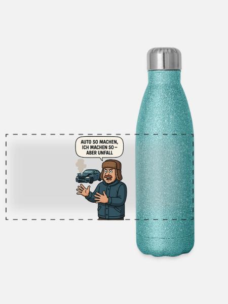 Unfall Humor Auto Spruch Illustration - Panorama Glitzer Isolierflasche 500 ml - Blau Glitzer