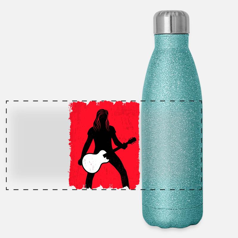 Affiche graffiti de la silhouette du guitariste Gourde isotherme panoramique pailletée 500 ml